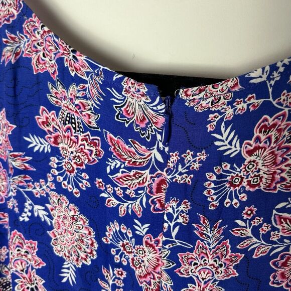 LOFT Dress Womens 12 Blue Floral Print Puff Sleeve Midi Scoop Neck​ - Picture 5 of 9